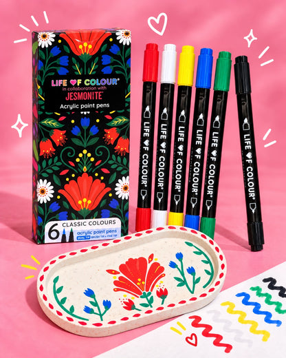 Jesmonite® x Life of Colour Classic Colour Dual Tip Acrylic Paint Pens - Set of 6
