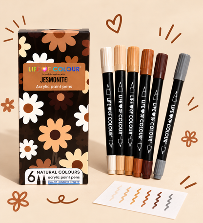 Jesmonite® x Life of Colour Natural Colour Dual Tip Acrylic Paint Pens - Set of 6