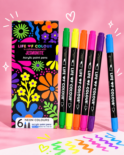 Jesmonite® x Life of Colour Neon Colour Dual Tip Acrylic Paint Pens - Set of 6