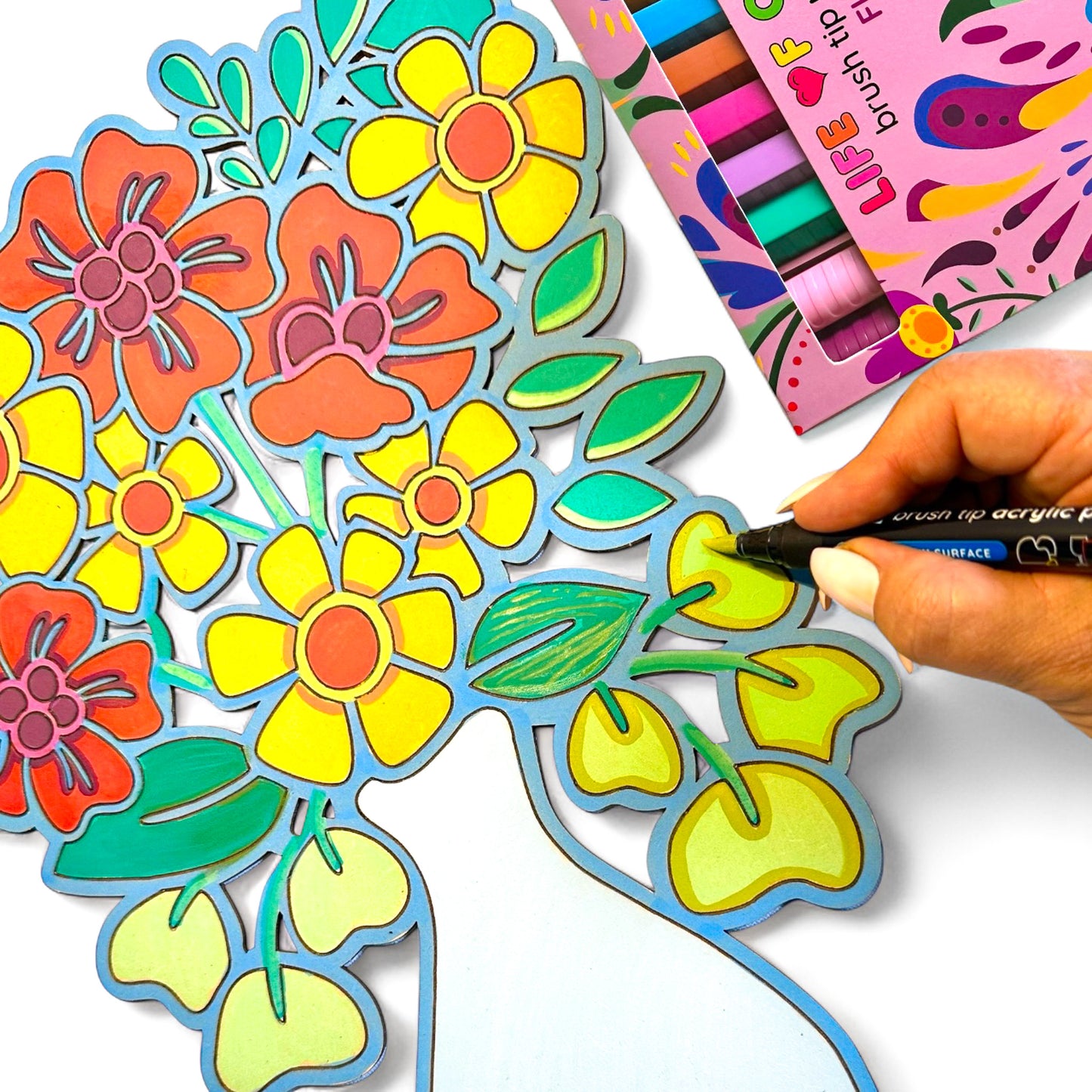 Floral Colours Brush Tip Acrylic Paint Pens - Set of 12