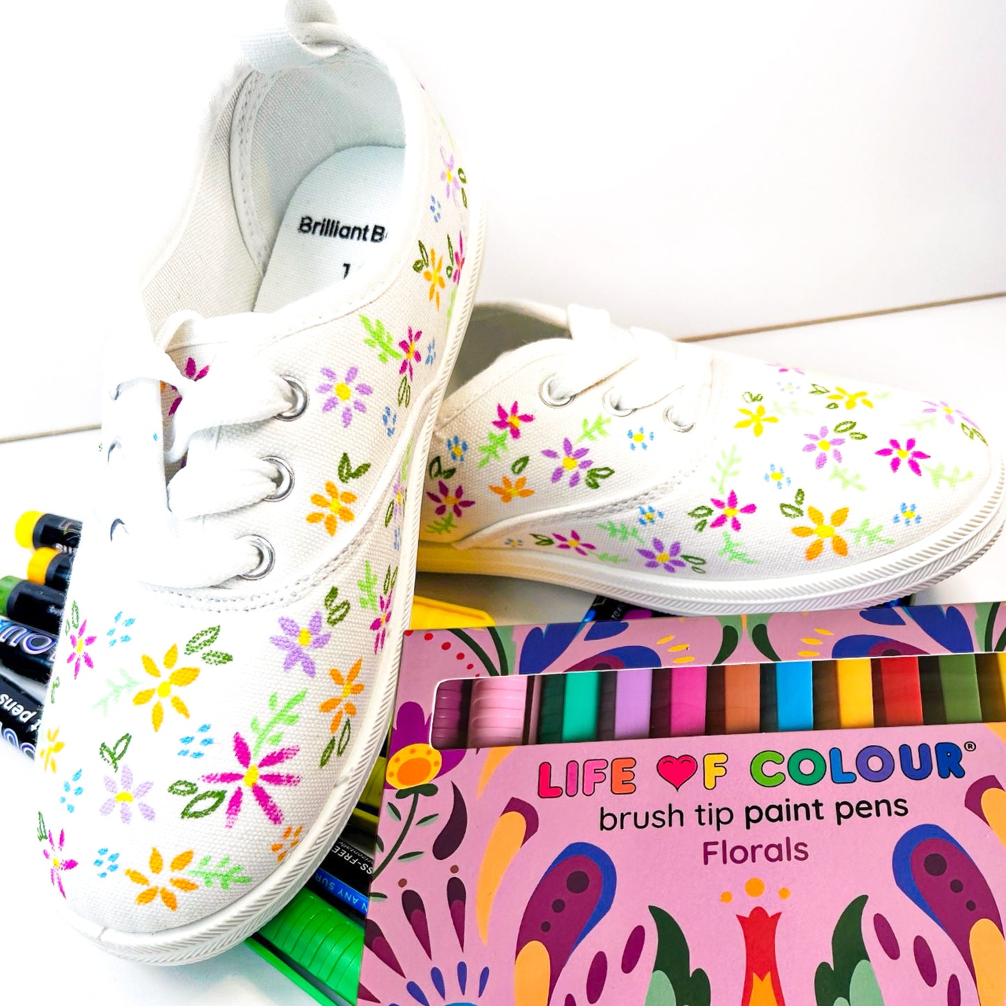 Floral Colours Brush Tip Acrylic Paint Pens - Set of 12