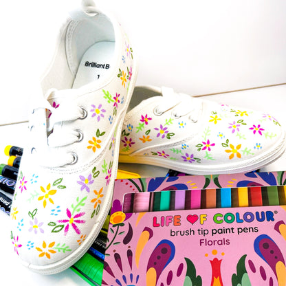 Floral Colours Brush Tip Acrylic Paint Pens - Set of 12