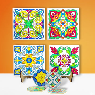Ceramic Tiles and Coasters Painting Kit - No Pens
