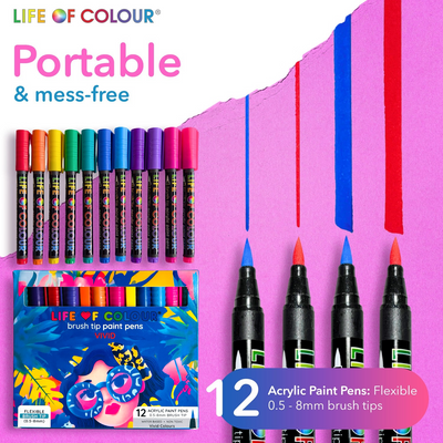 Vivid Brush Tip Acrylic Paint Pens - Set of 12