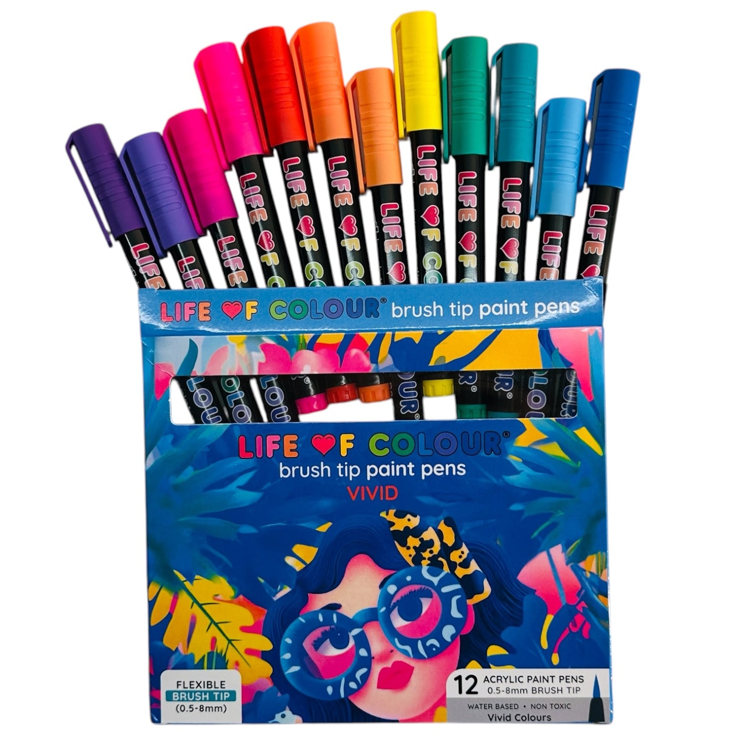 Vivid Brush Tip Acrylic Paint Pens - Set of 12