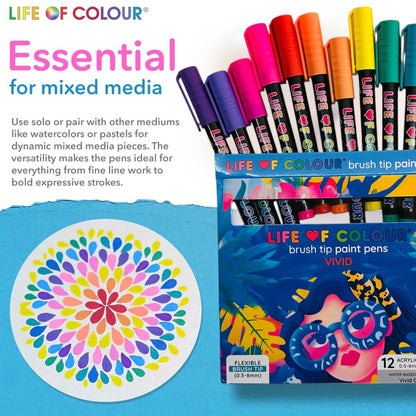 Vivid Brush Tip Acrylic Paint Pens - Set of 12