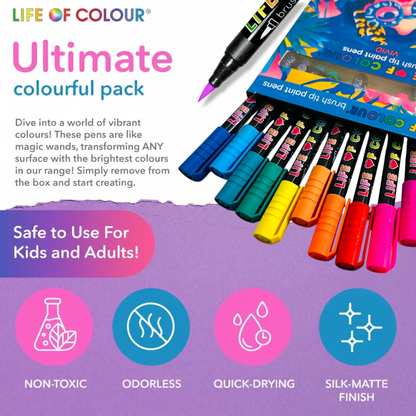 Vivid Brush Tip Acrylic Paint Pens - Set of 12