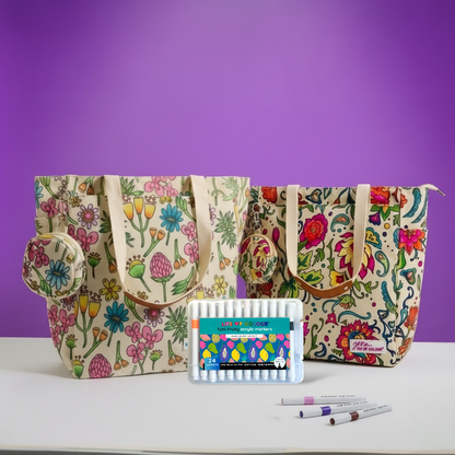 DIY Doodle Bag Bundle - Wildflower & Dreamy Flowers Tote Bags & Acrylic Markers