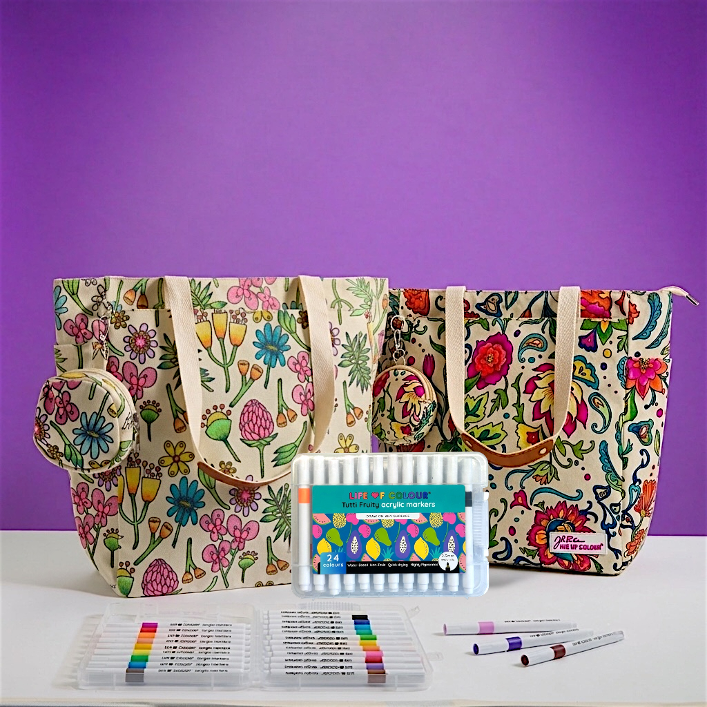 DIY Doodle Bag Bundle - Wildflower & Dreamy Flowers Tote Bags & Acrylic Markers