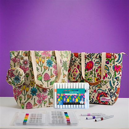 DIY Doodle Bag Bundle - Wildflower & Dreamy Flowers Tote Bags & Acrylic Markers