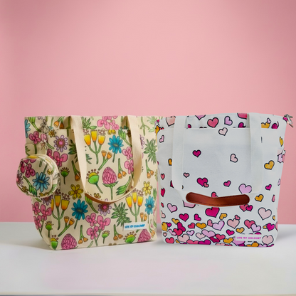 DIY Doodle Bag Bundle - Wildflower & Falling Heart Tote Bags & Acrylic Markers