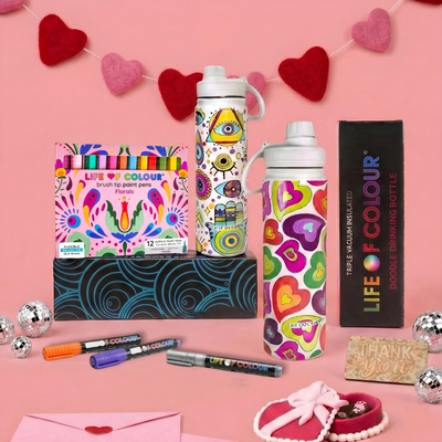 Doodle Drinking Bottle Painting Bundle - Hearts and Mystical