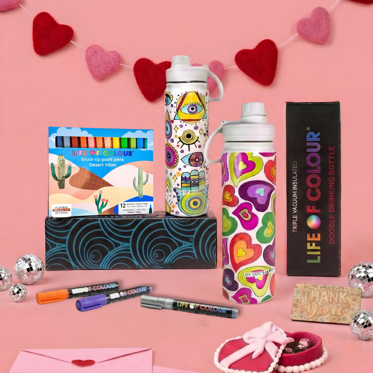 Doodle Drinking Bottle Painting Bundle - Hearts and Mystical