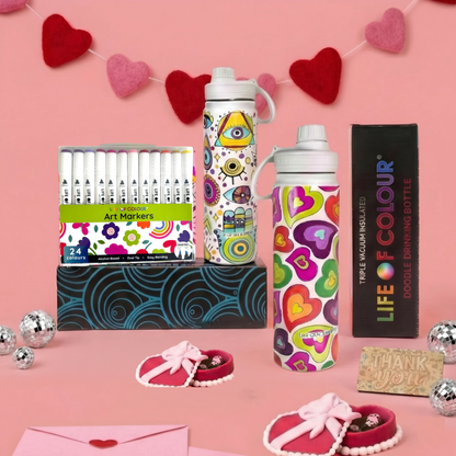Doodle Drinking Bottle Painting Bundle - Hearts and Mystical