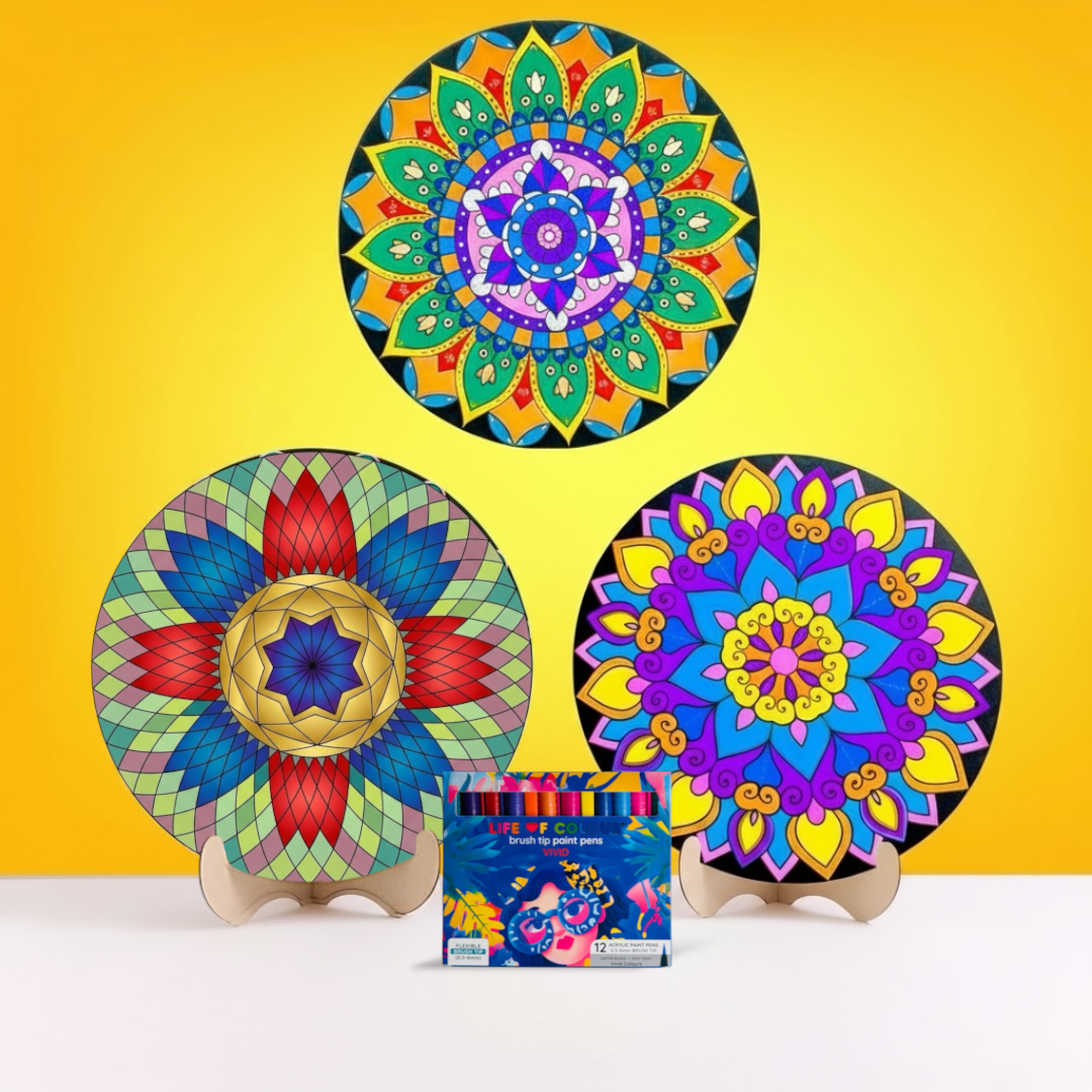 Life of Colour Mandala Painting Kit - Bundle of 3 (Radial Balance, Phoenix and Botanica)