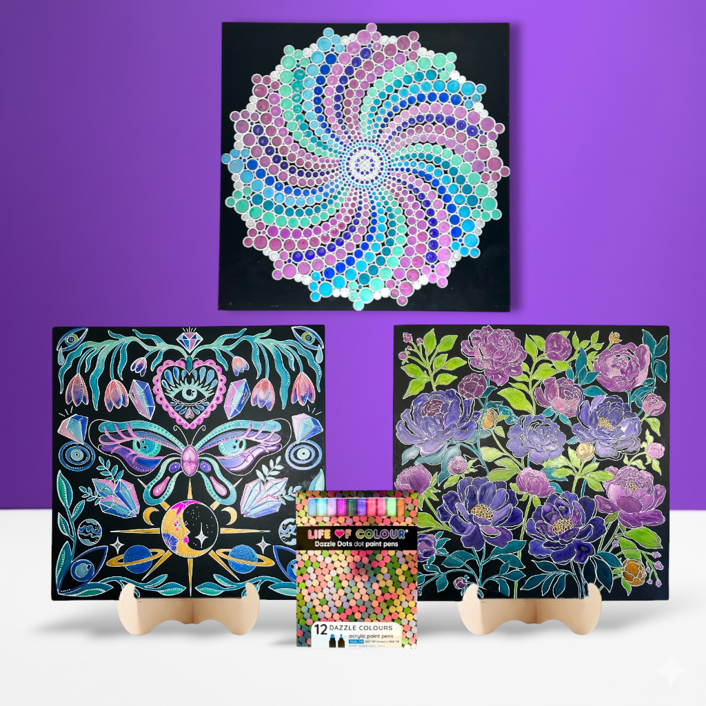 Metal Poster Painting Kit Bundle of 3 - Peonies, Spiral and Mystical