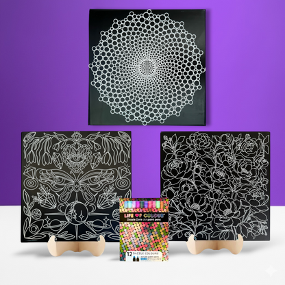 Metal Poster Painting Kit Bundle of 3 - Peonies, Spiral and Mystical