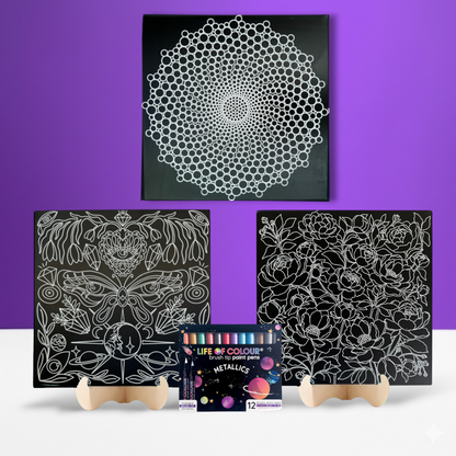Metal Poster Painting Kit Bundle of 3 - Peonies, Spiral and Mystical