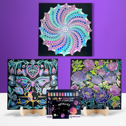 Metal Poster Painting Kit Bundle of 3 - Peonies, Spiral and Mystical