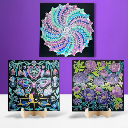 Metal Poster Painting Kit Bundle of 3 - Peonies, Spiral and Mystical