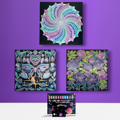 Metal Poster Painting Kit Bundle of 3 - Peonies, Spiral and Mystical