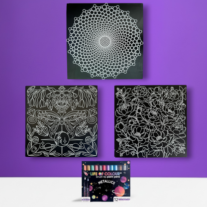 Metal Poster Painting Kit Bundle of 3 - Peonies, Spiral and Mystical