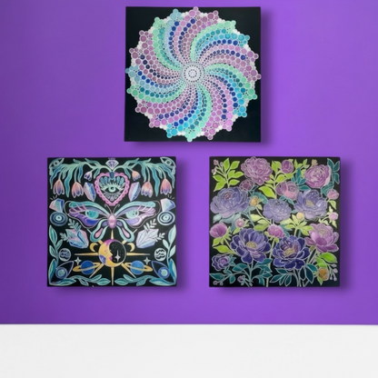 Metal Poster Painting Kit Bundle of 3 - Peonies, Spiral and Mystical