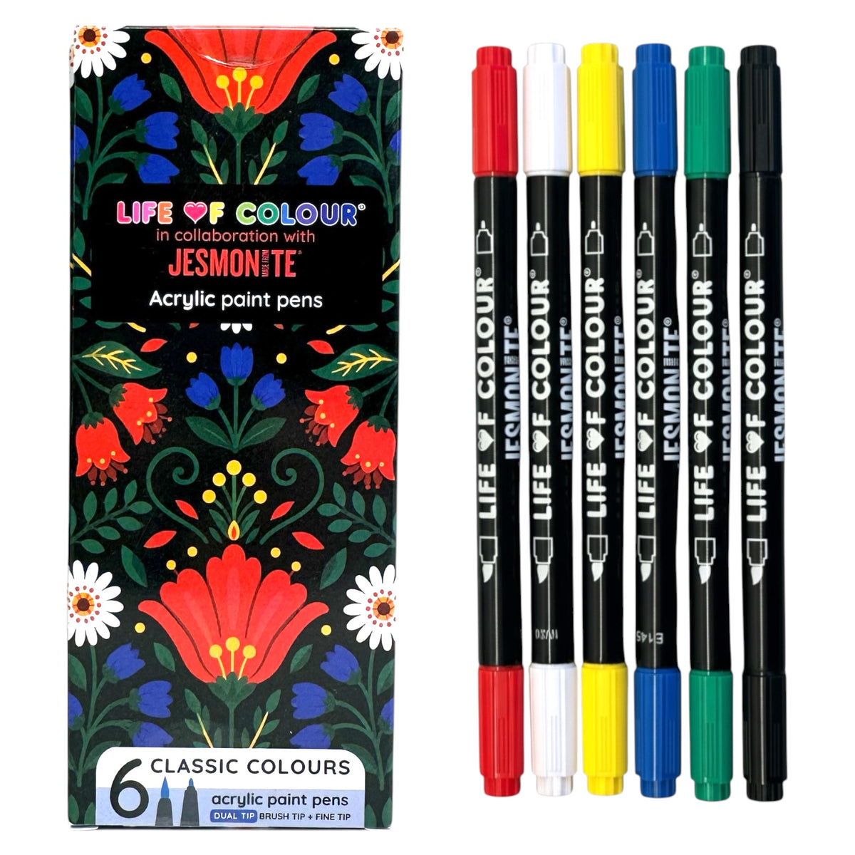 Jesmonite® x Life of Colour Classic Colour Dual Tip Acrylic Paint Pens - Set of 6