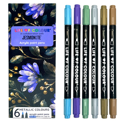 Jesmonite® x Life of Colour Metallic Colour Dual Tip Acrylic Paint Pens - Set of 6