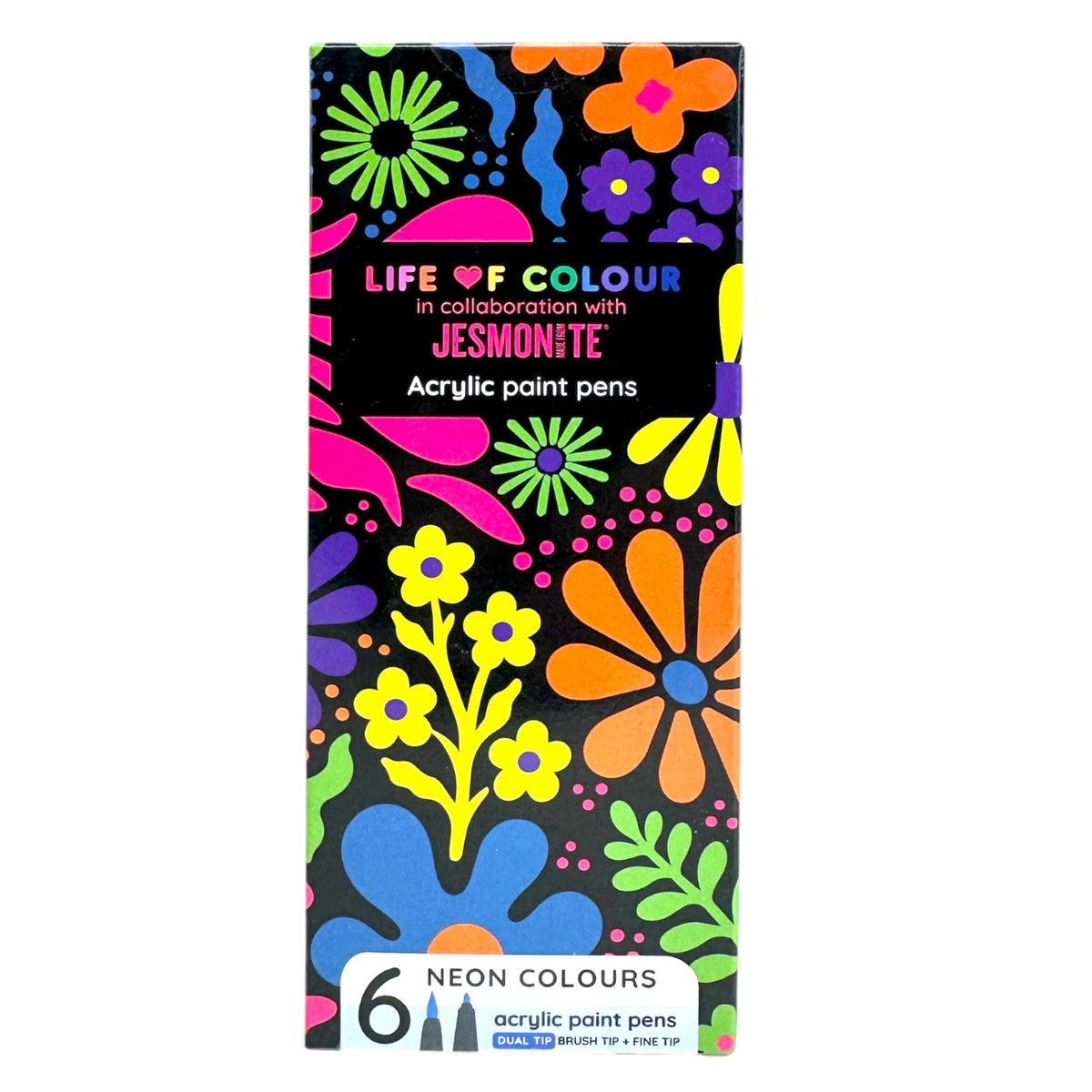 Jesmonite® x Life of Colour Neon Colour Dual Tip Acrylic Paint Pens - Set of 6