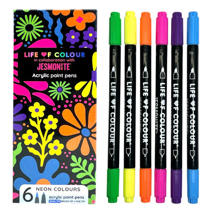 Jesmonite® x Life of Colour Neon Colour Dual Tip Acrylic Paint Pens - Set of 6