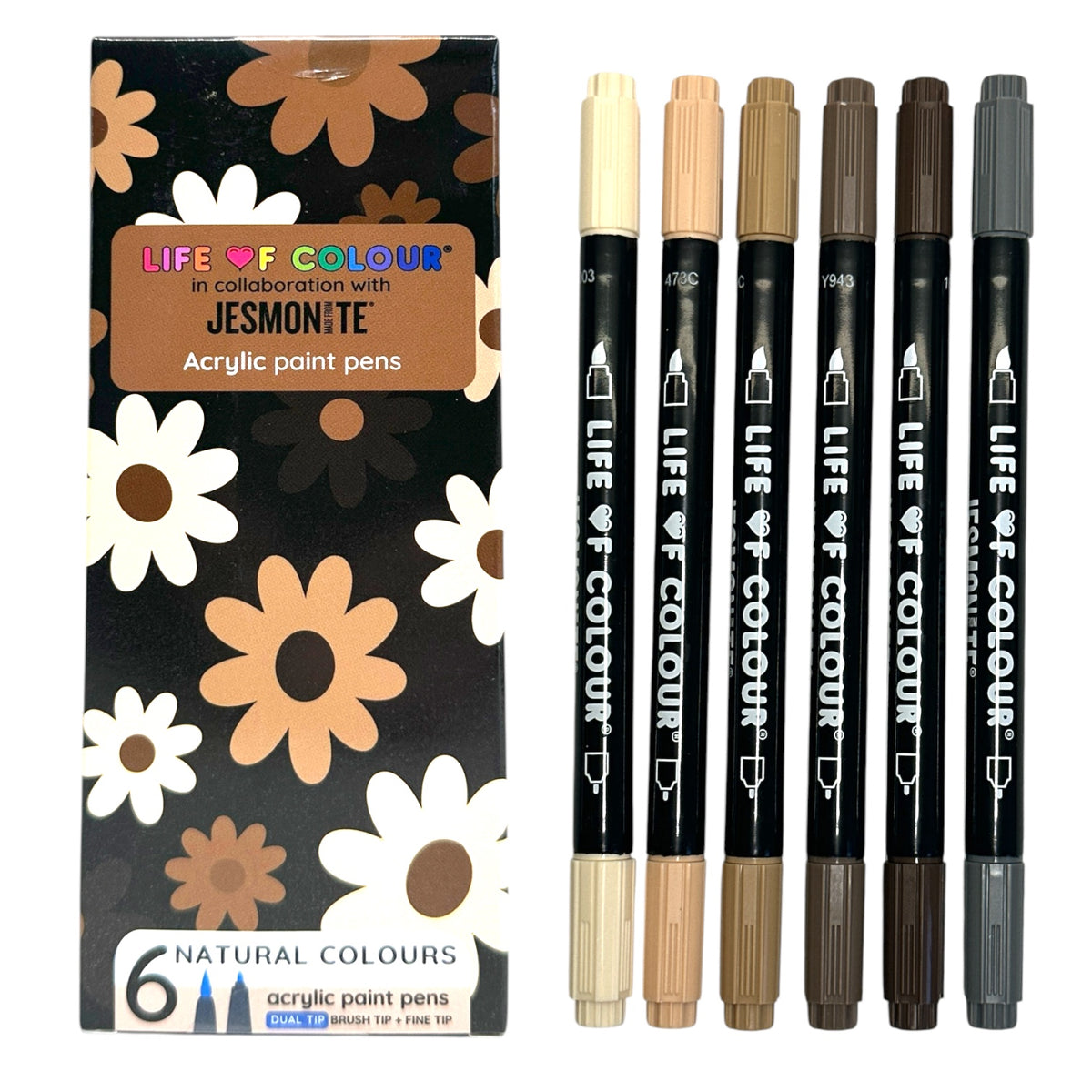 Jesmonite® x Life of Colour Natural Colour Dual Tip Acrylic Paint Pens - Set of 6