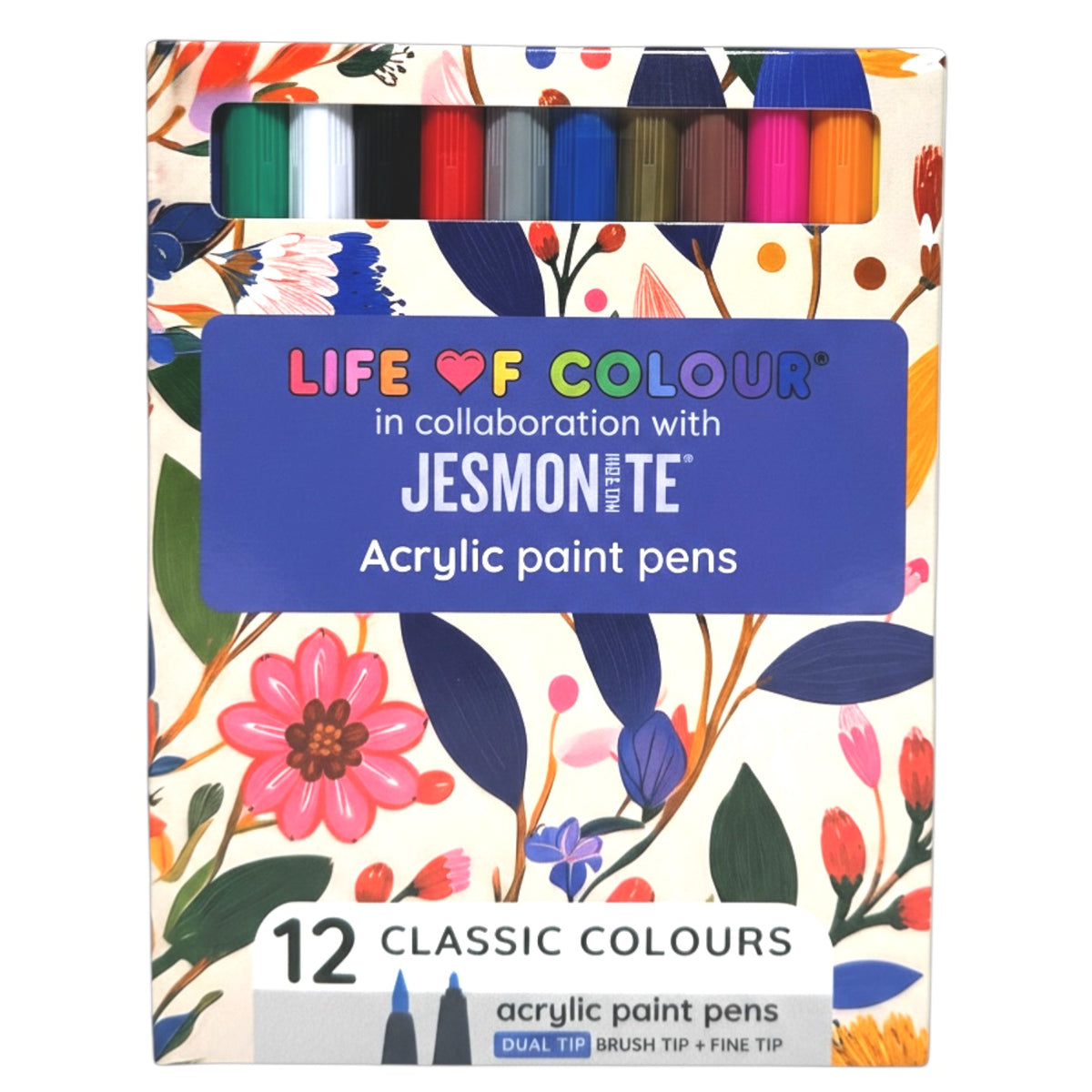 Jesmonite® x Life of Colour Classic Colour Dual Tip Acrylic Paint Pens - Set of 12
