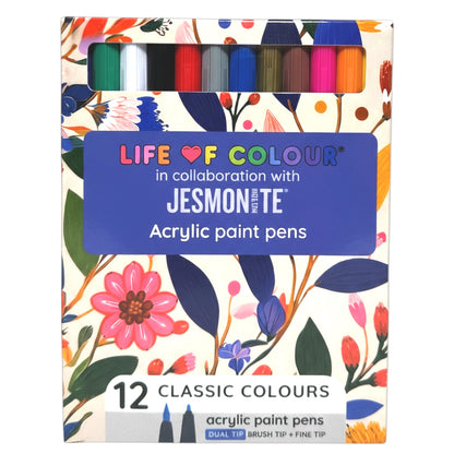 Jesmonite® x Life of Colour Classic Colour Dual Tip Acrylic Paint Pens - Set of 12