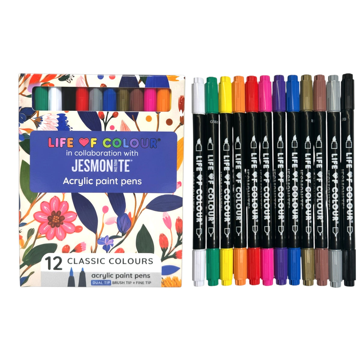 Jesmonite® x Life of Colour Classic Colour Dual Tip Acrylic Paint Pens - Set of 12