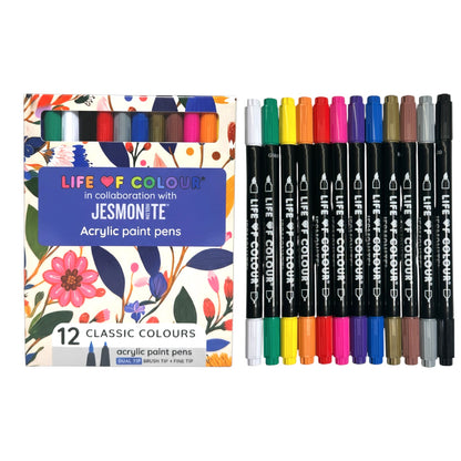 Jesmonite® x Life of Colour Classic Colour Dual Tip Acrylic Paint Pens - Set of 12