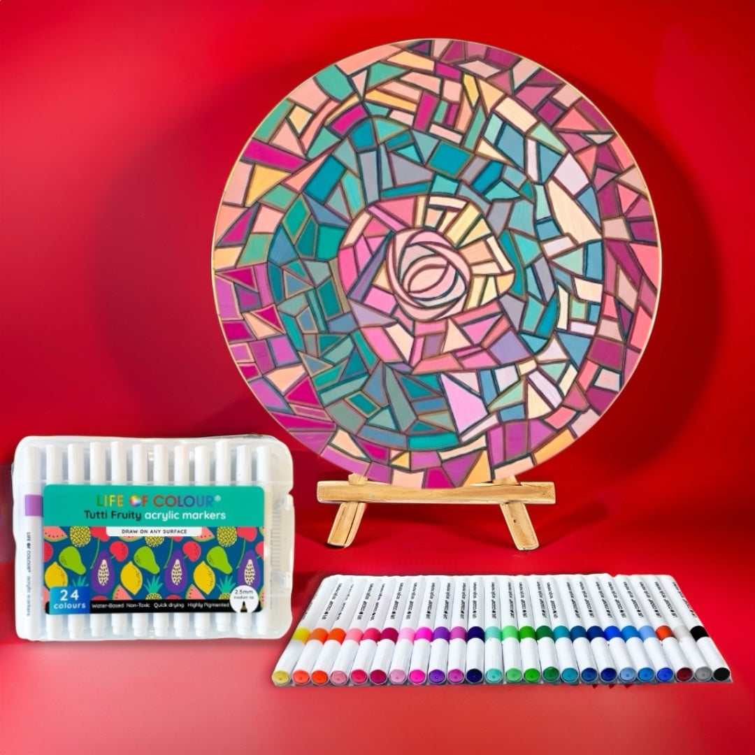 Life of Colour Mosaic Painting Kit - Rose with Acrylic markers