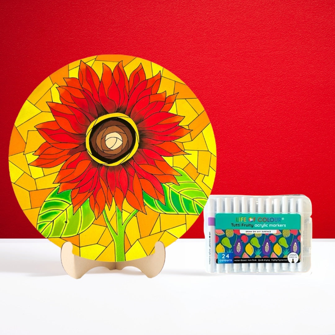 Life of Colour Mosaic Painting Kit - Sunflower with Acrylic markers