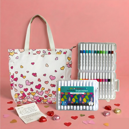 DIY Doodle Bag Bundle - Wildflower & Falling Heart Tote Bags & Acrylic Markers