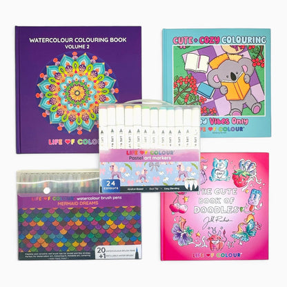 Cute, Doodle and Watercolour Colouring Book Bundle