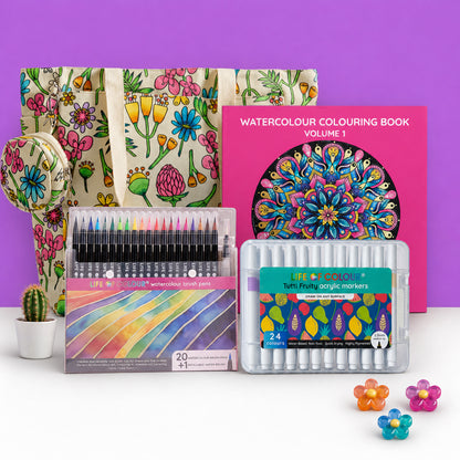 Wildflower Tote and Watercolour Colouring Book Bundle