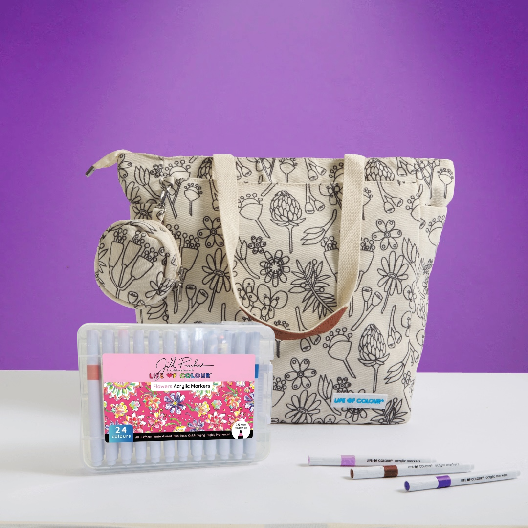DIY Doodle Bag Bundle - Wildflower & Love Heart Tote Bags & Acrylic Markers