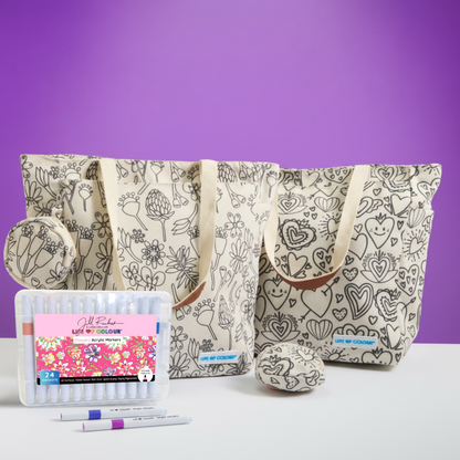 DIY Doodle Bag Bundle - Wildflower & Love Heart Tote Bags & Acrylic Markers