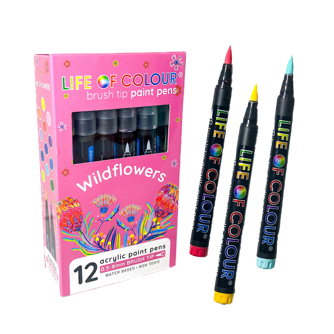 Wildflowers Brush Tip Acrylic Paint Pens Set of 12 Life of Colour