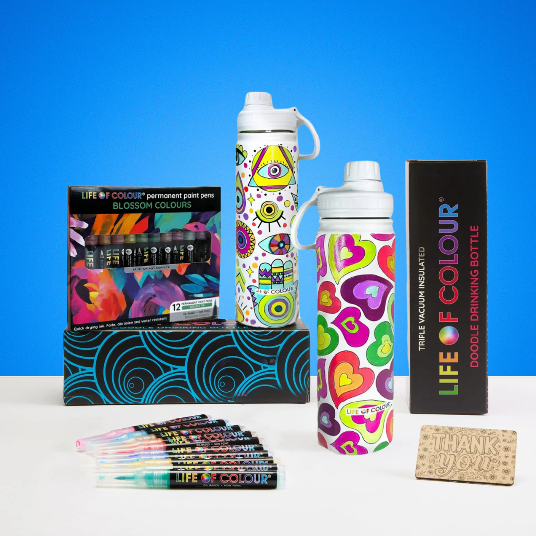 Doodle Drinking Bottle Painting Bundle - Hearts and Mystical
