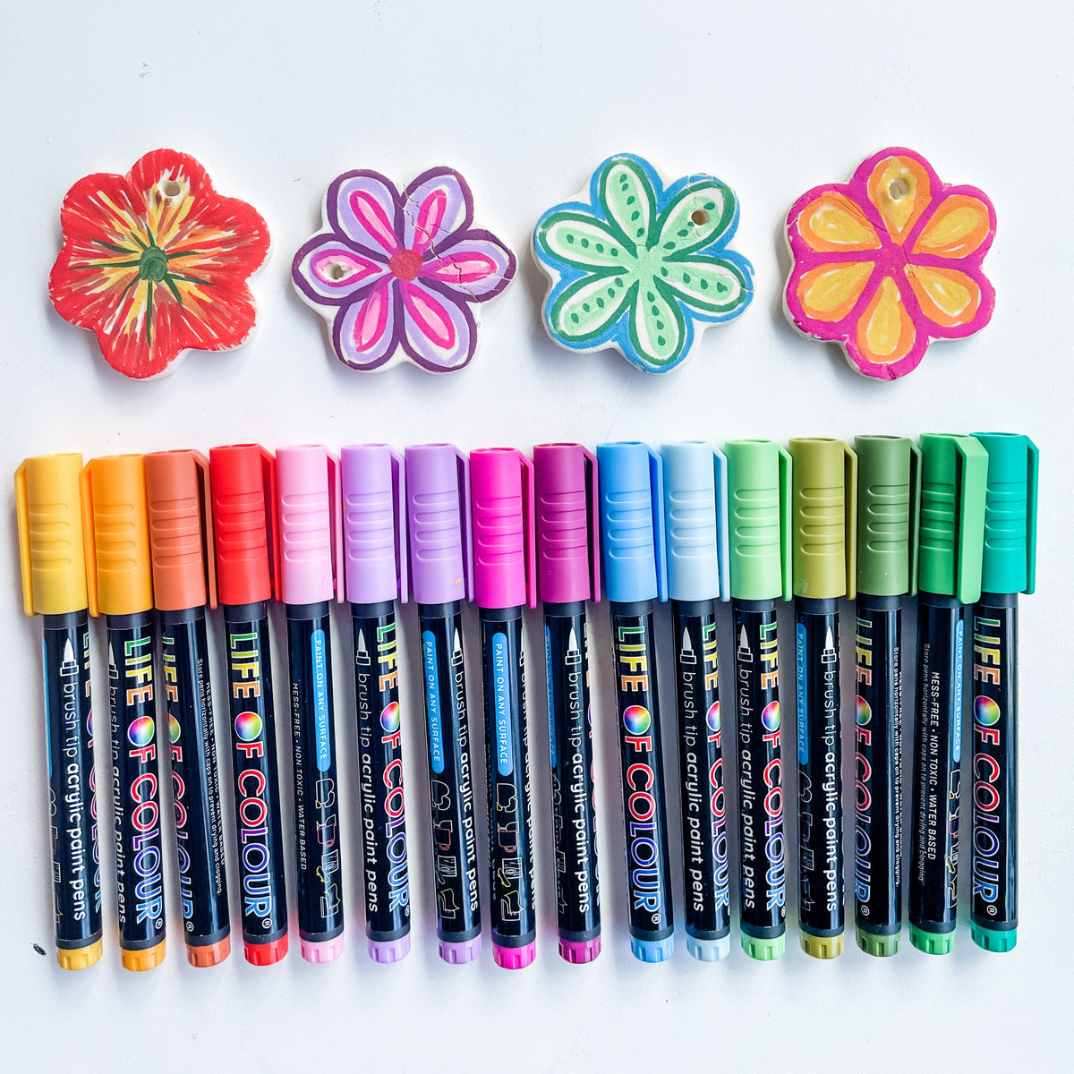 Floral Colours Brush Tip Acrylic Paint Pens - Set of 16