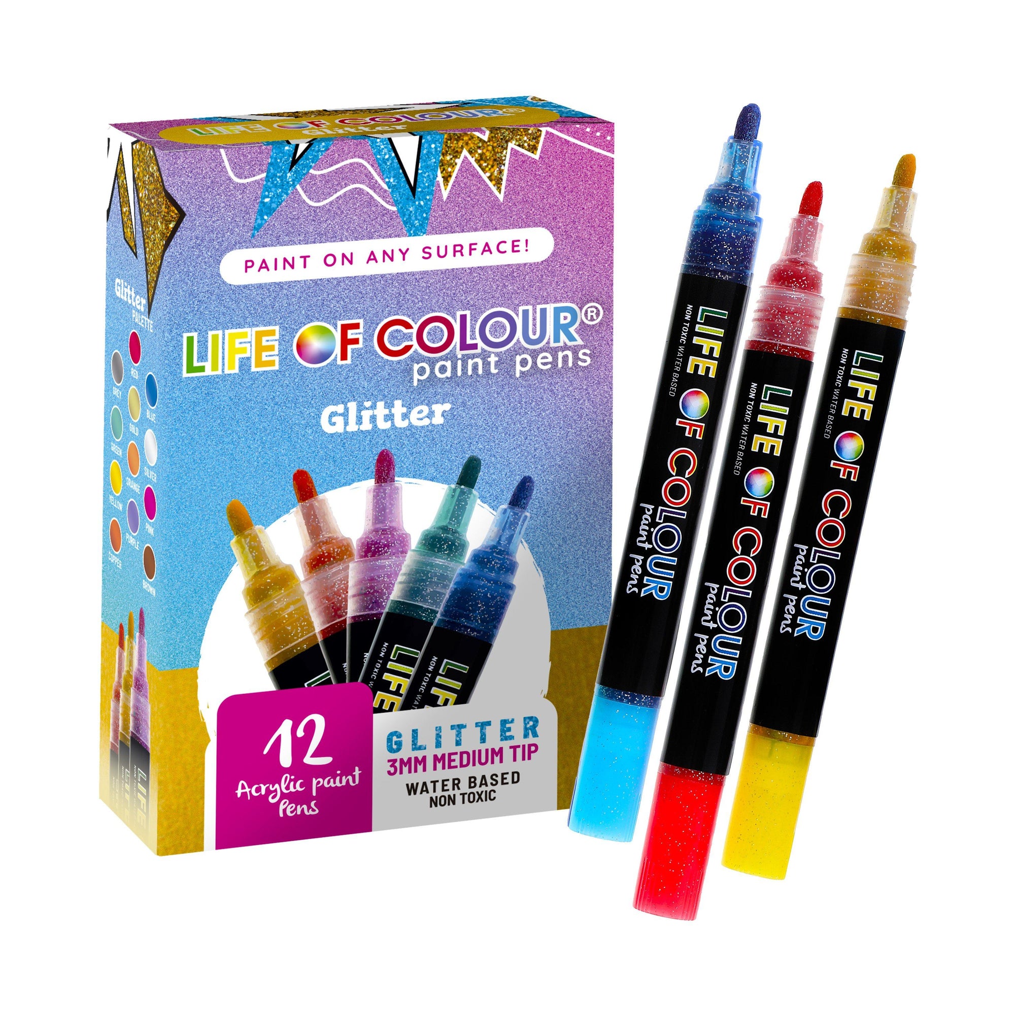 Glitter Paint Pens - Medium Tip Pen Sets Life of Colour