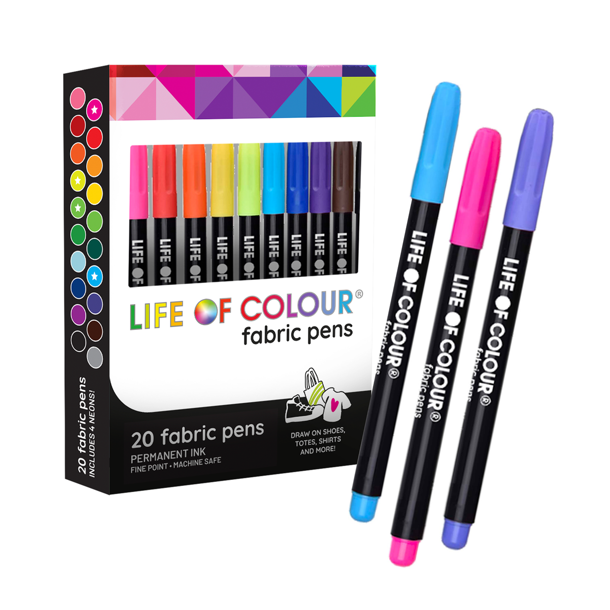 Buy Fabric Pens  Textile Marker for shoes, t-shirts, totebags, birthday  crafts - Life of Colour