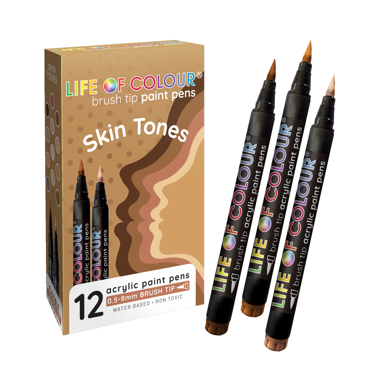 Skin Tone Brush Tip Acrylic Paint Pens - Set of 12